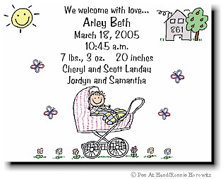 Pen At Hand Stick Figures Birth Announcements - Family #2 (color)